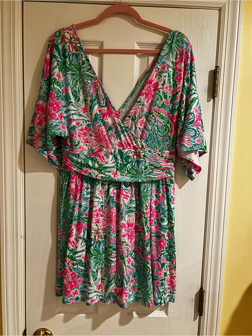Lilly Pulitzer Parigi Skort Romper Coming In Hot Pink Green Floral Size  Large